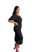 Vestido Midi Manga Curta Fendas Laterais Moda Evangélica Vestido Midi Manga Curta Fendas Laterais Moda Evangélica