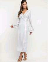Vestido midi manga longa em malha de liganete