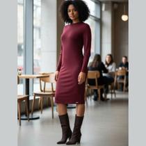 Vestido Midi Manga Longa em Viscose- Cereja Rosa