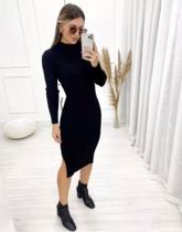 Vestido Midi Manga Longa Gola Alta Moda Tamanho Único