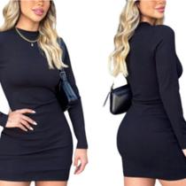 Vestido Midi Manga Longa Malha Canelada