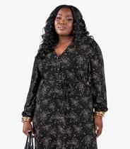 Vestido Midi Manga Longa Plus Size Secret Glam Preto