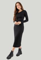Vestido Midi Manga Longa Ribana