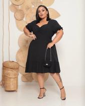 Vestido midi manga princesa Isabela em tecido Duna plus size