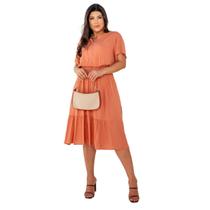 Vestido Midi Manga Viscolinho Com Pipoquinha Vestido Midi Manga Viscolinho Com Pipoquinha