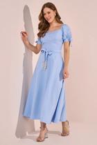 Vestido midi mangas princesa bordados fascinius