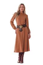 Vestido Midi Matuta Essencial Em Tricot Mangas Longas Marrom