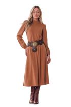 Vestido Midi Matuta Essencial Em Tricot Mangas Longas Marrom