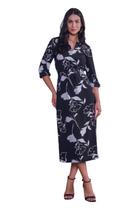 Vestido Midi Matuta Essencial Floral Preto e Branco