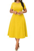 Vestido midi Nmoder Casual A-Line Church Fit Flare Pocket Amarelo Vestido midi Nmoder Casual A-Line Church Fit Flare Pocket Amarelo