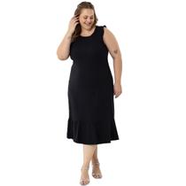 Vestido Midi Over Casual Babados Ombro e Barra Ribana Canelada Moda Verão Plus Size 21923A
