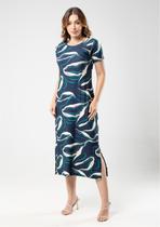 Vestido Midi Pau a Pique Estampado Azul Marinho Vestido Midi Pau a Pique Estampado Azul Marinho