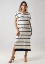 Vestido Midi Pau a Pique Listrado Off white