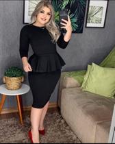 Vestido Midi Peplum Manga 3/4 Moda Evangélica Feminina