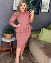 Vestido Midi Peplum Manga 3/4 Moda Evangélica Feminina