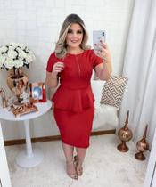 Vestido Midi Peplum Zíper Moda Feminina Evangélica