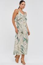 Vestido Midi PKS Alças Estampa Green Leaves