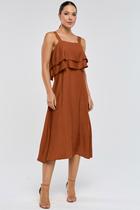 Vestido Midi PKS Alças Viscose Marrom