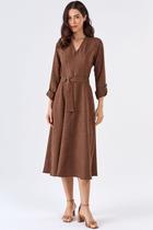 Vestido Midi PKS Com Cinto Marrom
