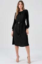 Vestido Midi PKS Com Cinto Preto Vestido Midi PKS Com Cinto Preto