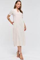Vestido Midi PKS Decote V Linho Natural