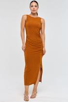 Vestido Midi PKS Drapeado Marrom