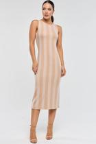 Vestido Midi PKS Jacquard Listras Bege Vestido Midi PKS Jacquard Listras Bege