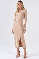 Vestido Midi PKS Jacquard Pied De Poule Bege