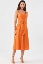Vestido Midi PKS Linho Laranja