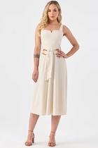 Vestido Midi PKS Linho Natural Vestido Midi PKS Linho Natural