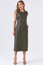 Vestido Midi PKS material sintético Verde Militar Vestido Midi PKS material sintético Verde Militar