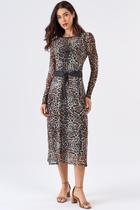 Vestido Midi PKS Tule Estampa Animal Print