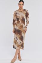 Vestido Midi PKS Tule Estampa Brown Spots