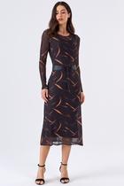 Vestido Midi PKS Tule Estampa Gold Leaf