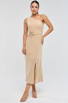 Vestido Midi PKS Um Ombro Só Bege