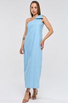 Vestido Midi PKS Um Ombro Só Linho Azul