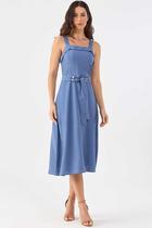 Vestido Midi PKS Viscose Com Cinto Azul Vestido Midi PKS Viscose Com Cinto Azul