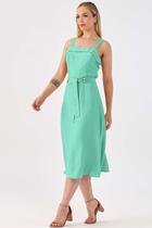 Vestido Midi PKS Viscose Com Cinto Verde
