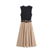 Vestido Midi Plissado Sem Mangas Para Mulheres Com Cinto, Vestido De Verão Para Festa 2025