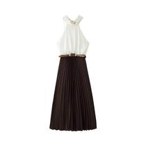 Vestido Midi Plissado Sem Mangas Para Mulheres, Estilo Europeu-Americano, Outono 2025 Vestido Midi Plissado Sem Mangas Para Mulheres, Estilo Europeu-Americano, Outono 2025
