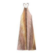 Vestido Midi Plissado Tie-Dye Feminino - Gola Halter, Frisado, Elegante e Sexy