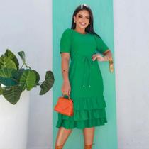 Vestido Midi Plus Size 3 Babados Moda Evangélica Feminina