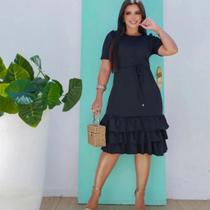 Vestido Midi Plus Size 3 Babados Moda Evangélica Feminina