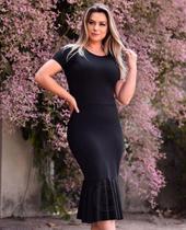 Vestido Midi Plus Size Babado Liso Moda Evangélica Feminina