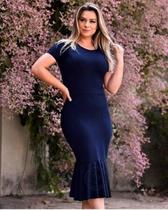 Vestido Midi Plus Size Babado Liso Moda Evangélica Feminina