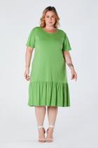 Vestido Midi Plus Size Barra com Babado Manga Franzida Verde Camila