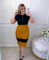 Vestido Midi Plus Size Biocolor ziper Moda Feminina Evangélica
