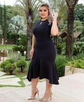 Vestido Midi Plus Size Botão Na Gola Moda Evangélica Feminina