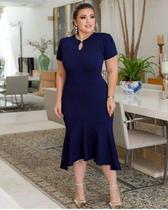 Vestido Midi Plus Size Botão Na Gola Moda Evangélica Feminina