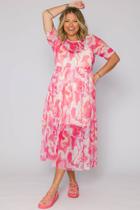 Vestido Midi Plus Size Cecília Tule Estampado Rosa Cess - GG - Estampado